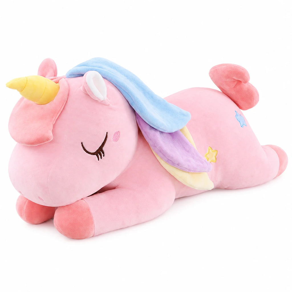Giant Unicorn Plush with Rainbow Mane and Lying Pose - Pink / 39.5in / 100cm … (5 tailles)