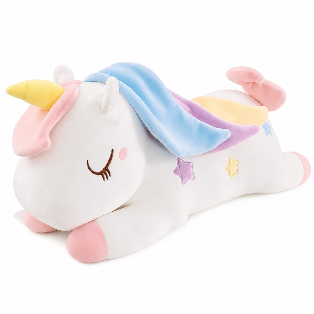 Giant Unicorn Plush with Rainbow Mane and Lying Pose - White / 39.5in / 100cm … (5 tailles)