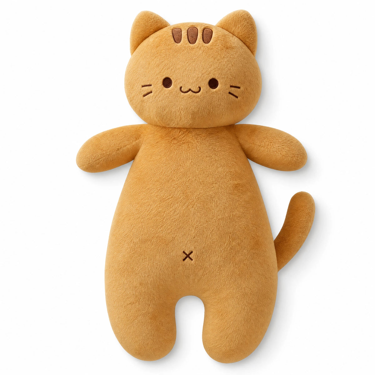 Ginger Cat Plush with Embroidered Face and Floppy Paws - Fond blanc