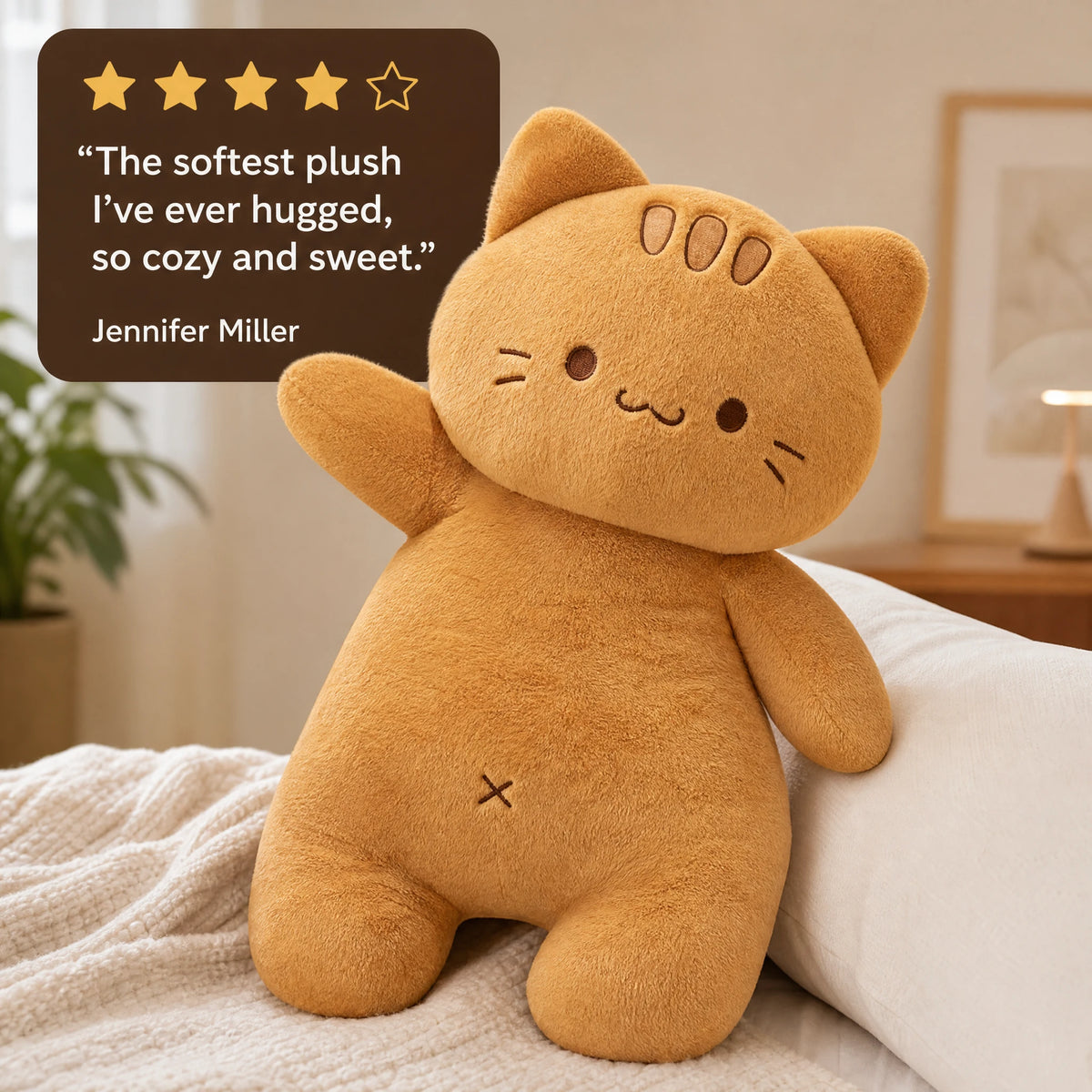 Ginger Cat Plush with Embroidered Face and Floppy Paws - Image témoignage