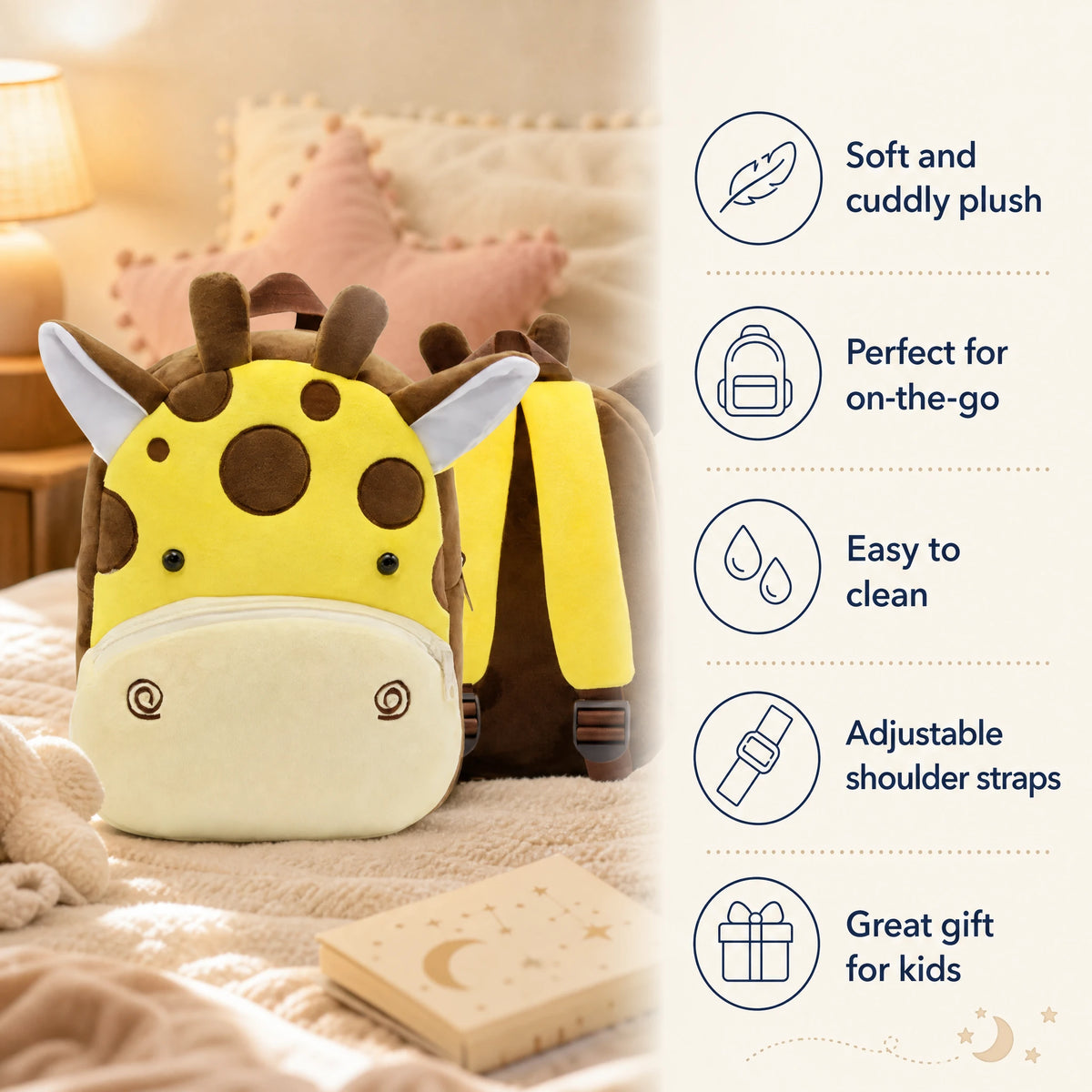 Giraffe Backpack Kids – Plush Animal Design with Pockets - Bénéfices produit