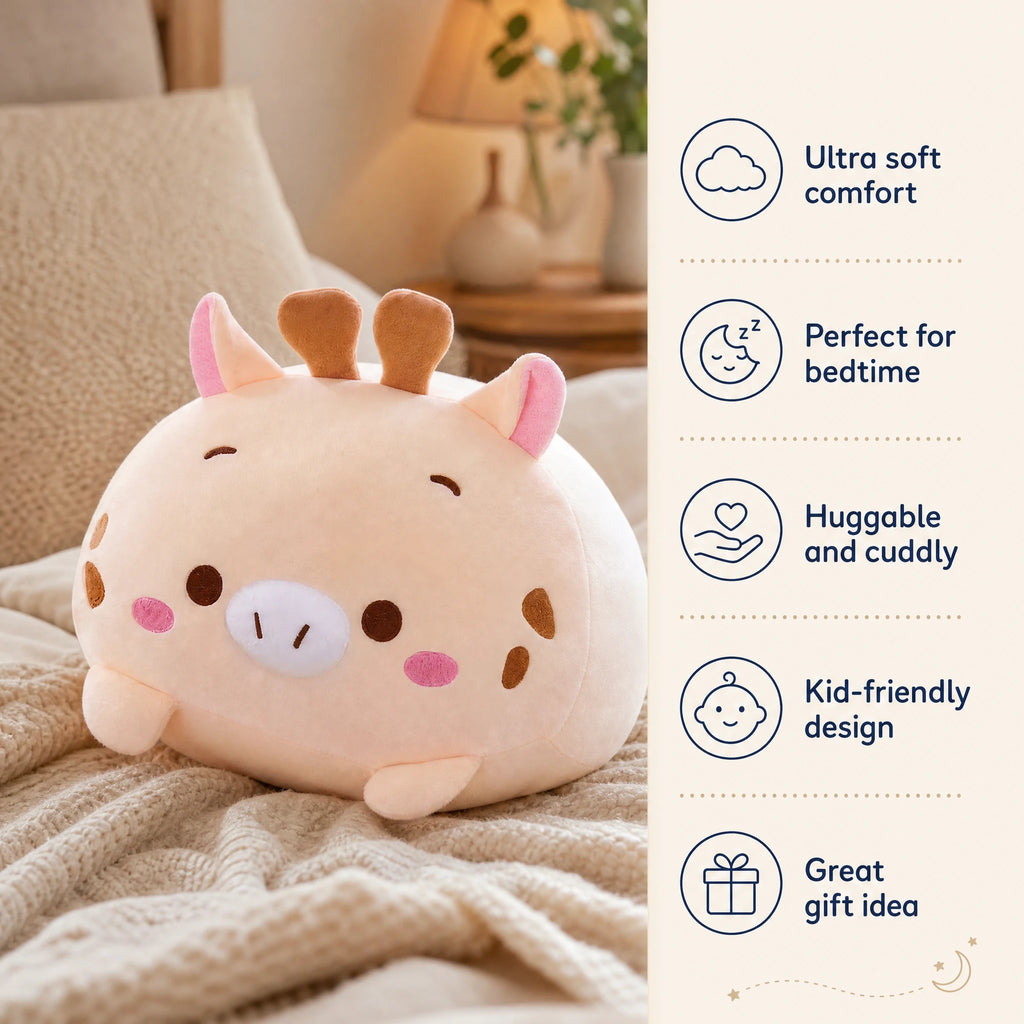 Giraffe Plush Pillow with Embroidered Face and Horns - Bénéfices produit
