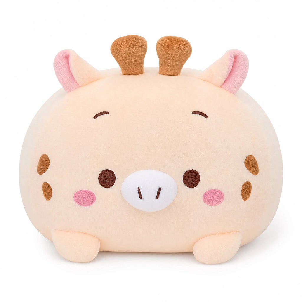 Giraffe Plush Pillow with Embroidered Face and Horns - Fond blanc