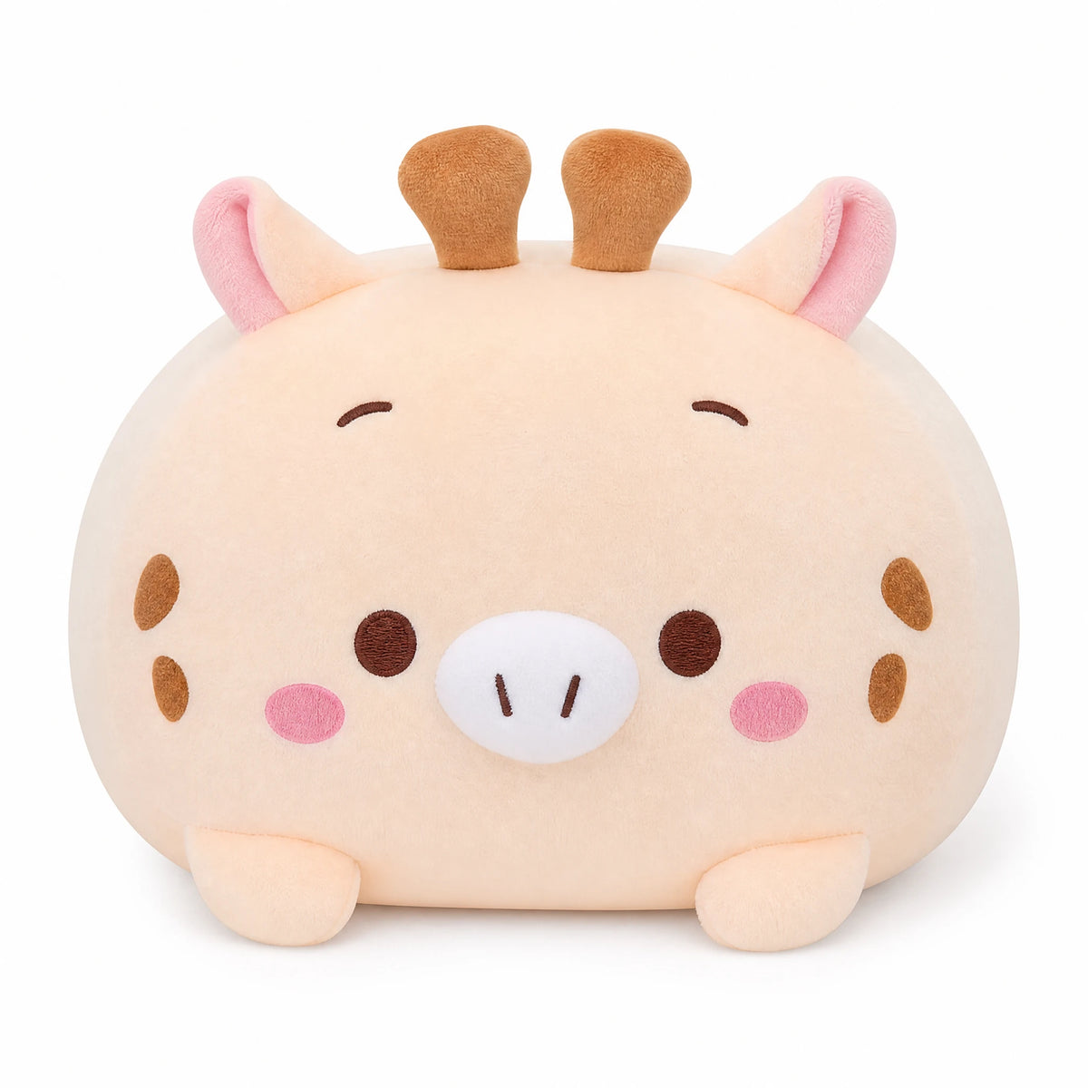 Giraffe Plush Pillow with Embroidered Face and Horns - Fond blanc