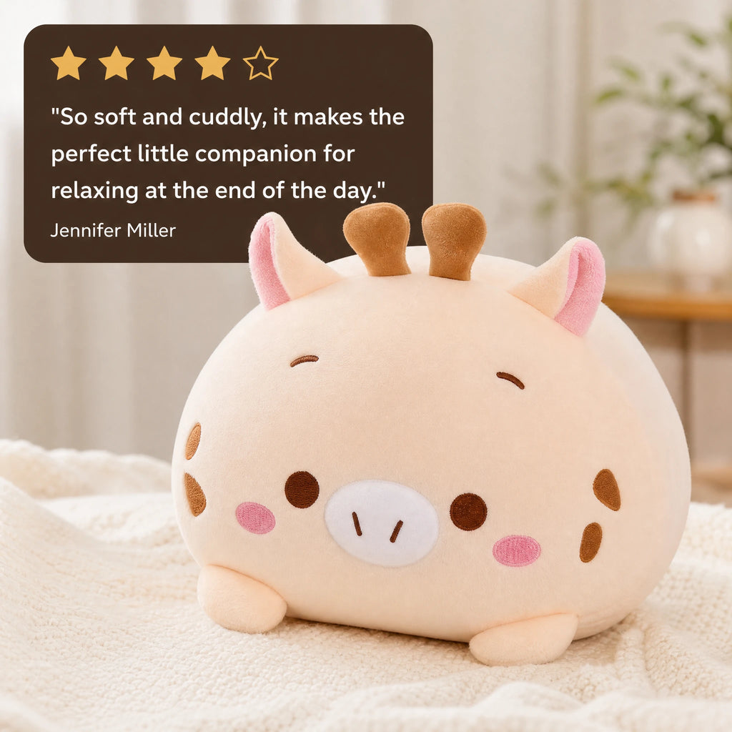Giraffe Plush Pillow with Embroidered Face and Horns - Image témoignage