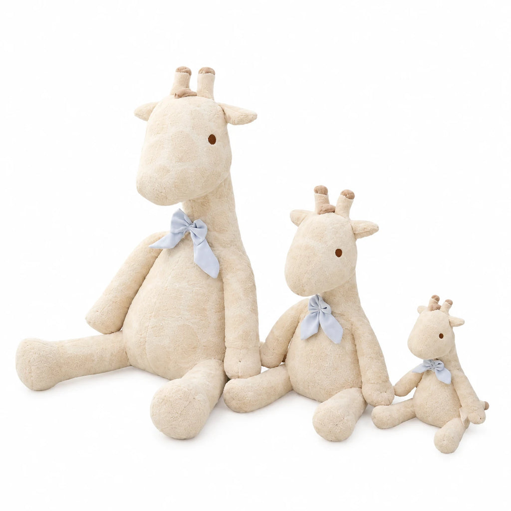 Giraffe Plush with Blue Ribbon and Long Legs - 8.5in / 22cm · 14in / 35cm · 21.5in / 55cm