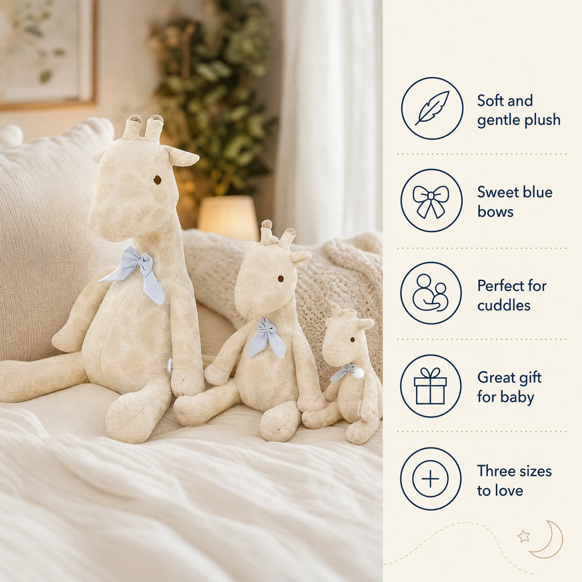 Giraffe Plush with Blue Ribbon and Long Legs - Bénéfices produit