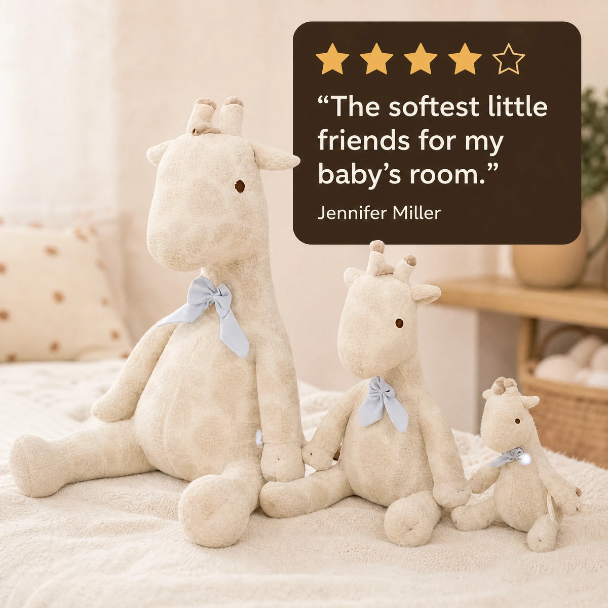 Giraffe Plush with Blue Ribbon and Long Legs - Image témoignage