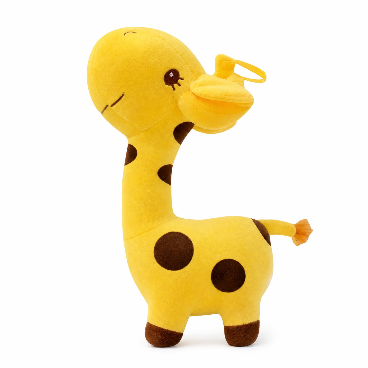 Giraffe Plush with Brown Spots in Soft Yellow - Fond blanc
