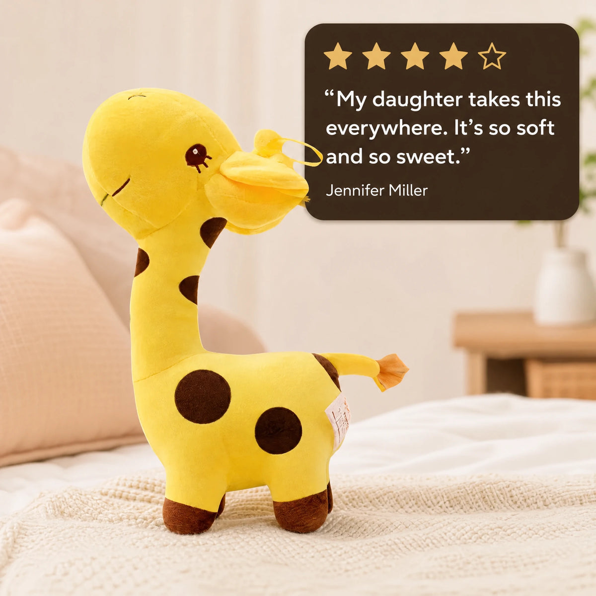 Giraffe Plush with Brown Spots in Soft Yellow - Image témoignage