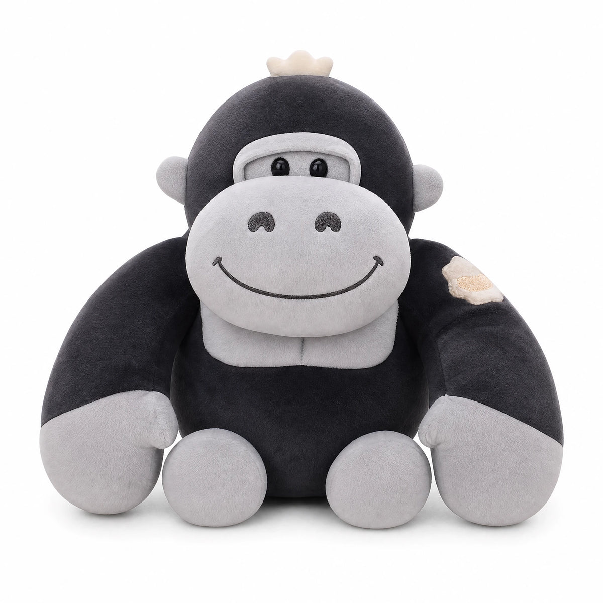 Gorilla Plush with Black Fur and Cheerful Smile - Fond blanc