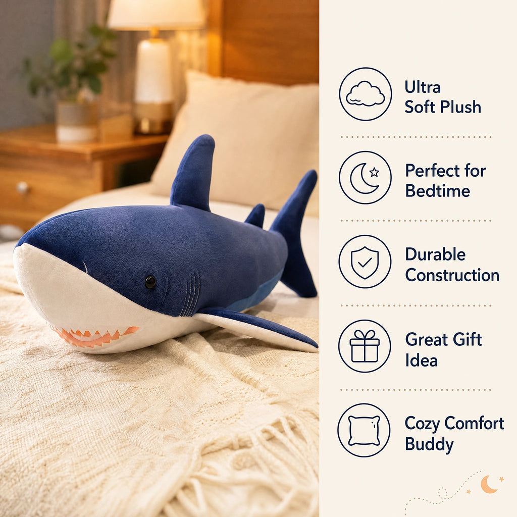 Great White Shark Plush in Soft Blue with White Belly - Bénéfices produit