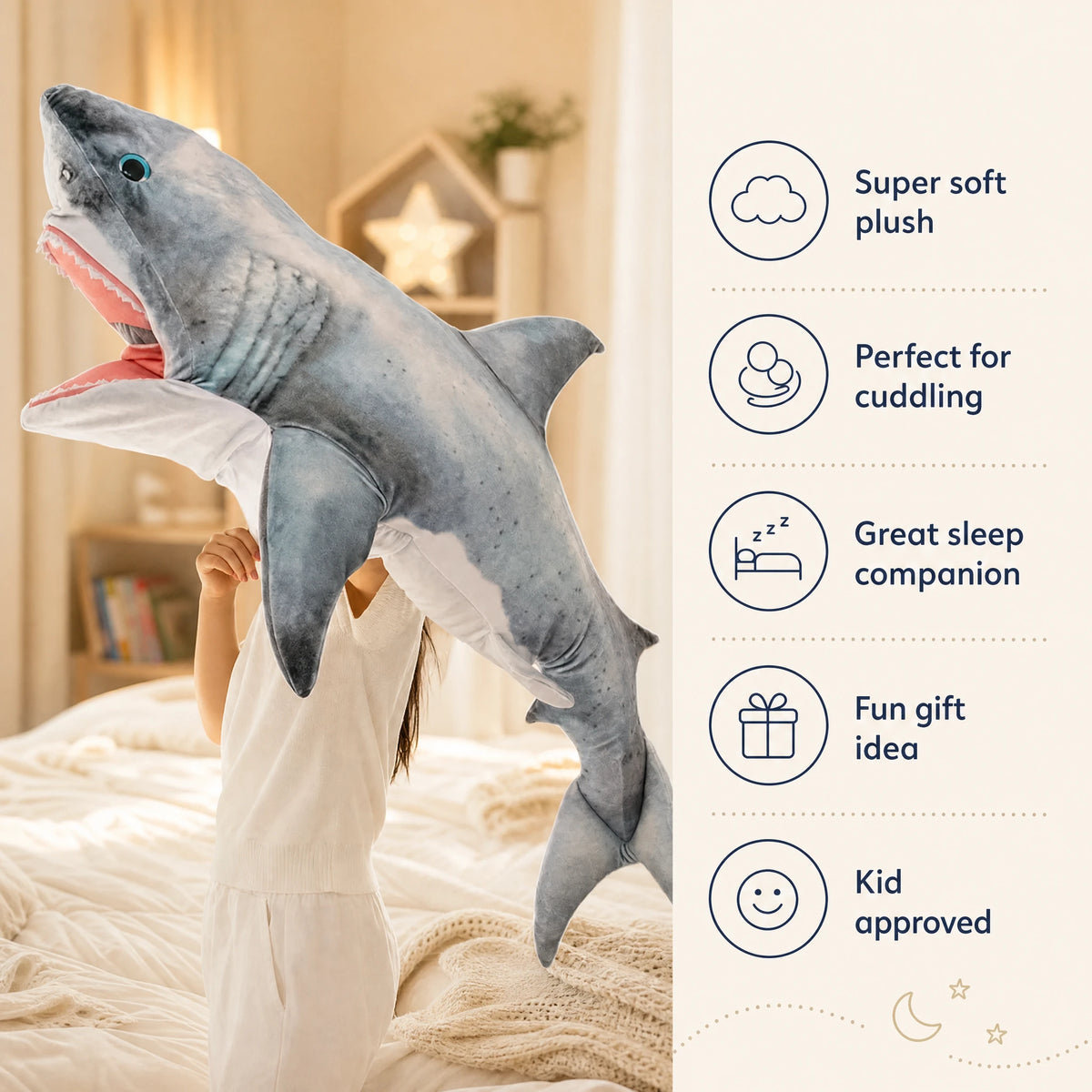 Great White Shark Plush with Realistic Grey and White Design - Bénéfices produit