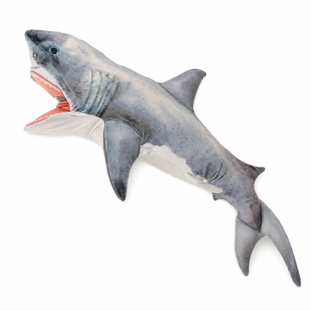 Great White Shark Plush with Realistic Grey and White Design - Fond blanc
