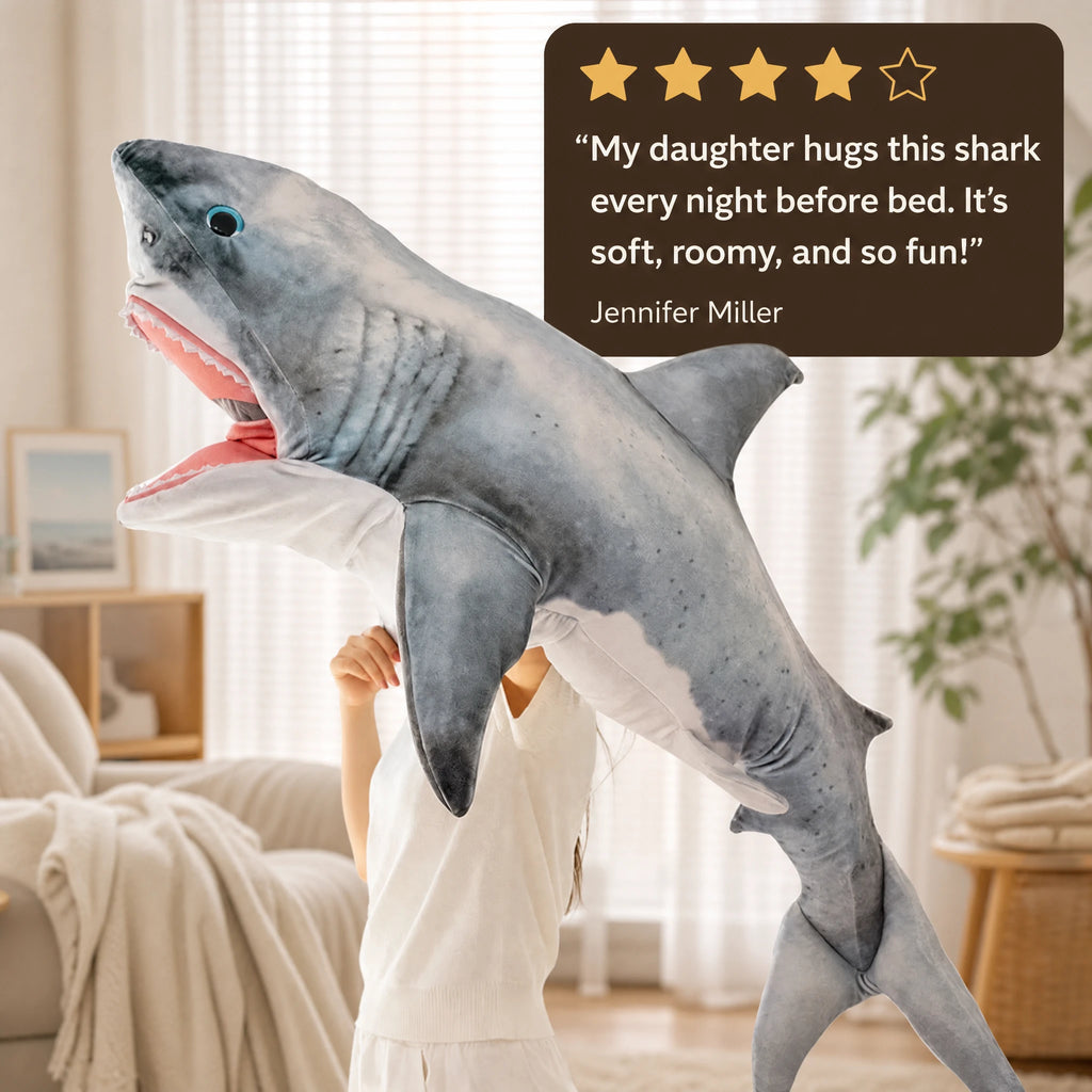 Great White Shark Plush with Realistic Grey and White Design - Image témoignage