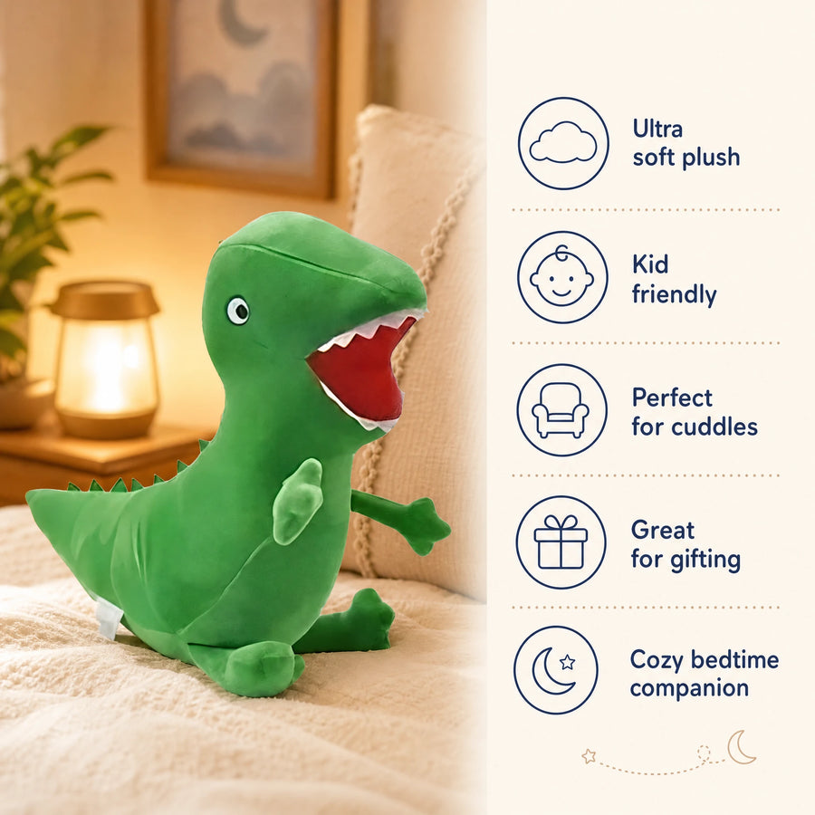 Green Dinosaur Plush with Open Mouth and Spiky Back - Bénéfices produit