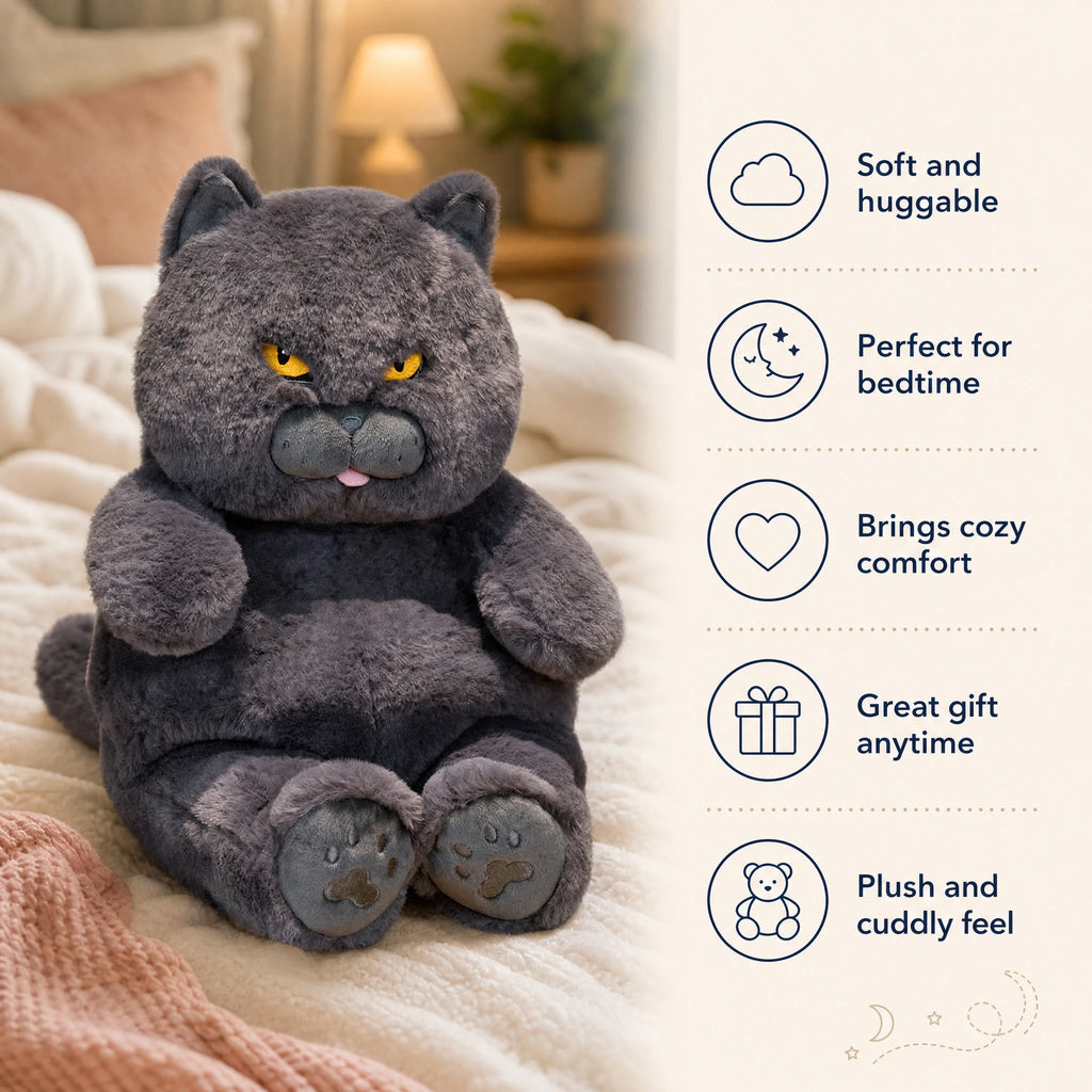 Grumpy Cat Plush with Yellow Eyes and Gray Fur - Bénéfices produit