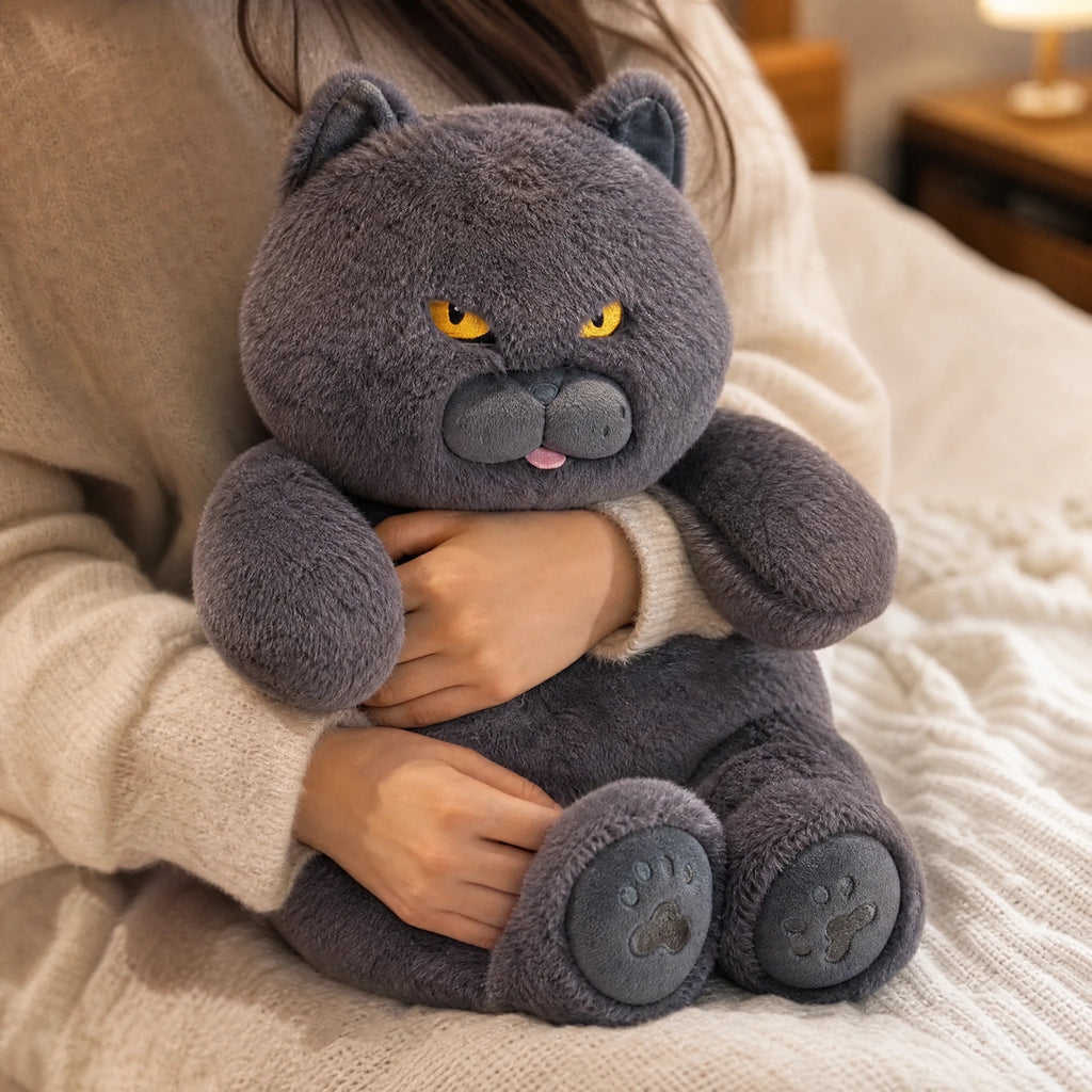 Grumpy Cat Plush with Yellow Eyes and Gray Fur - Utilisation du produit