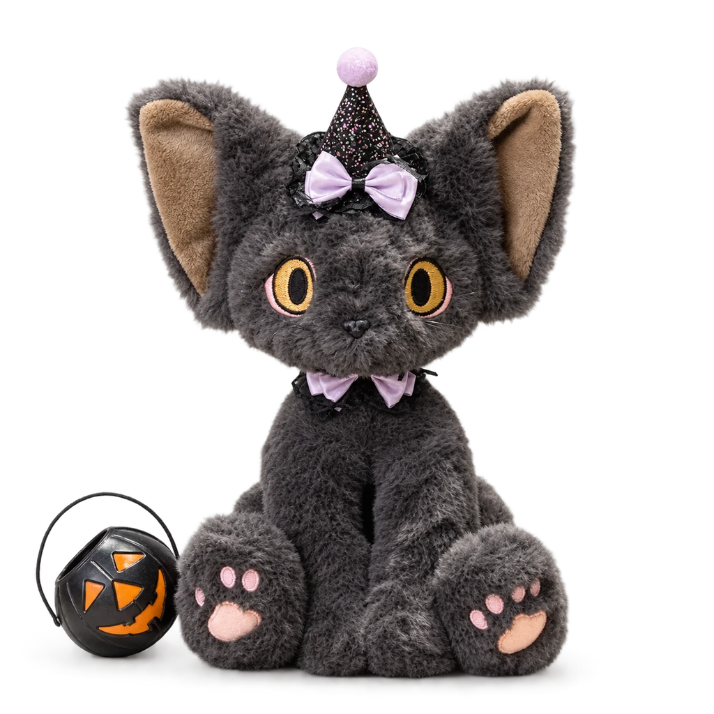 Halloween Black Cat Plush with Witch Hat and Accessories - Hat with Pumpkin