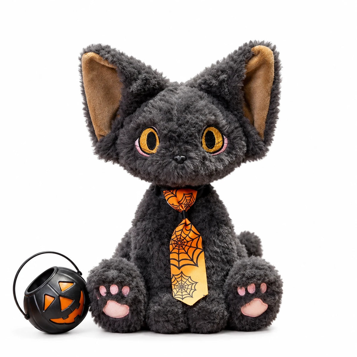 Halloween Black Cat Plush with Witch Hat and Accessories - Tie with Pumpkin