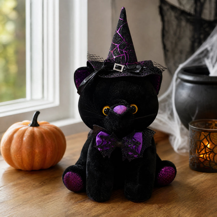 Halloween Cat Plush with Witch Hat and Bow Decoration - Utilisation du produit