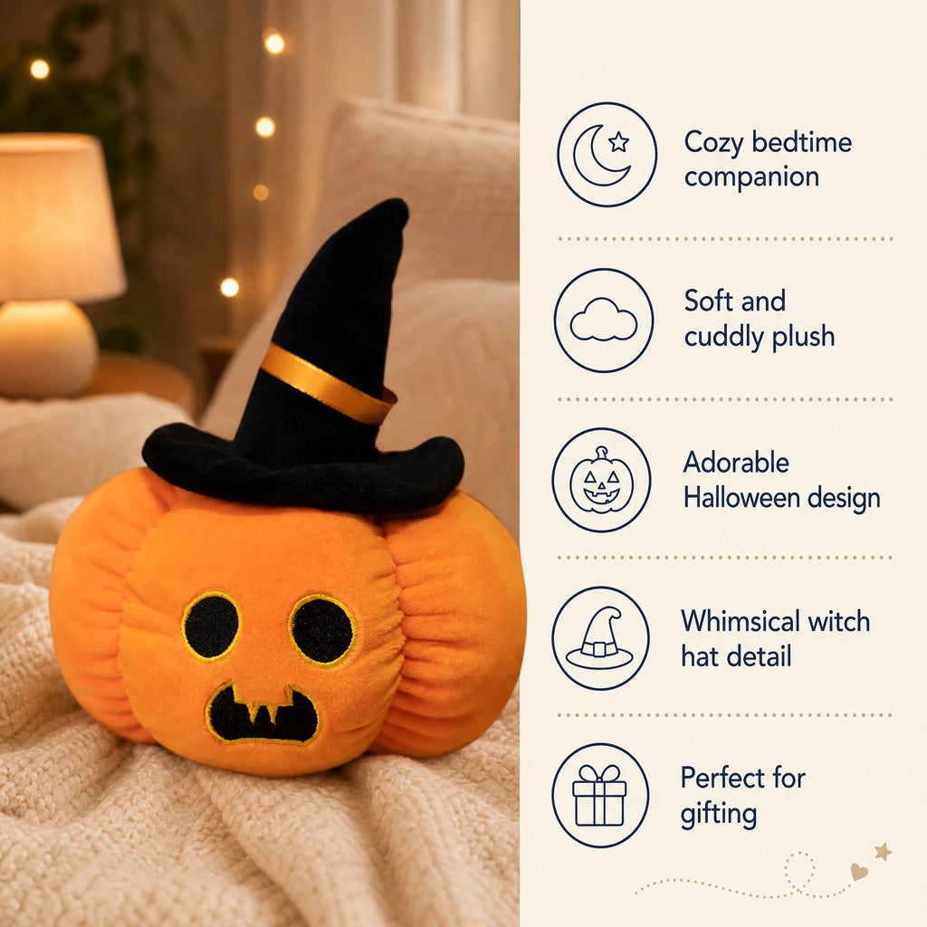 Halloween Pumpkin Plush with Black Witch Hat and Jack Face - Bénéfices produit