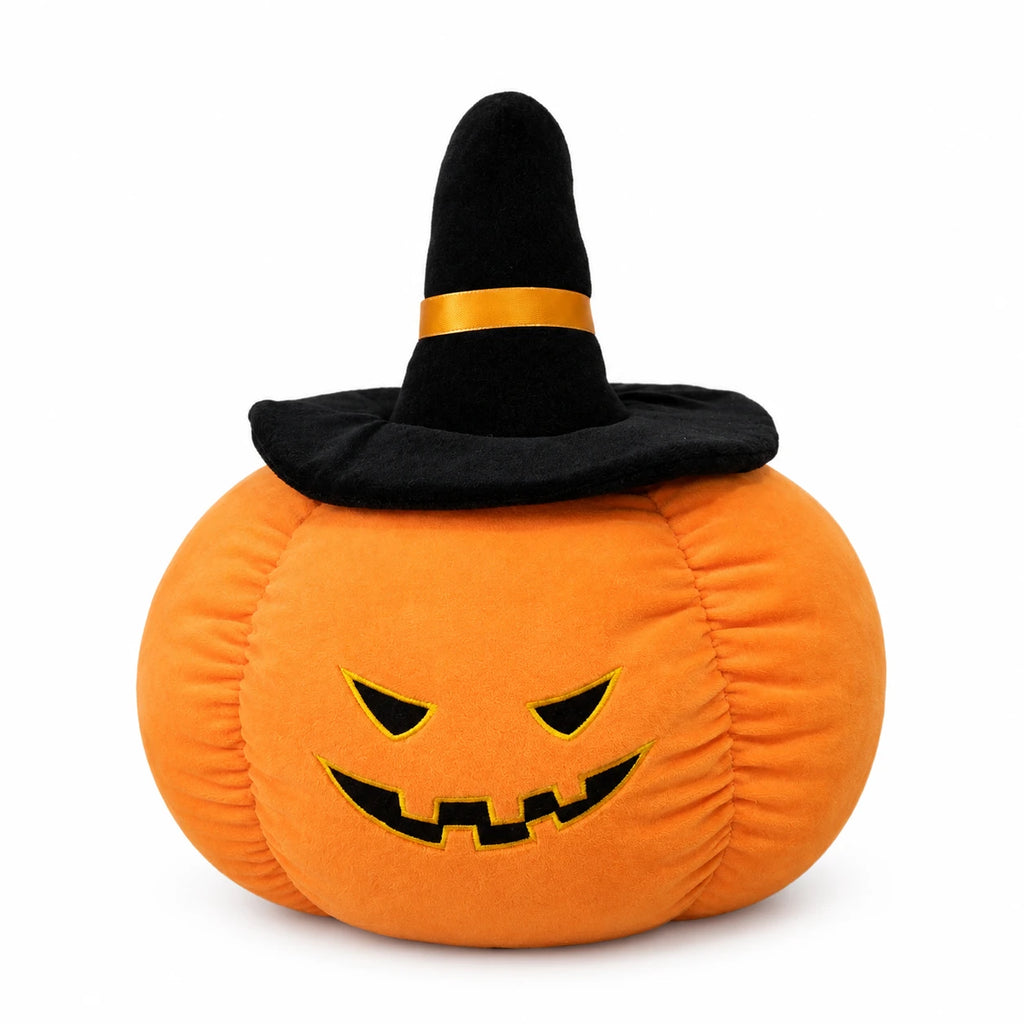 Halloween Pumpkin Plush with Black Witch Hat and Jack Face - Evil / 7in / 20cm … (4 tailles)