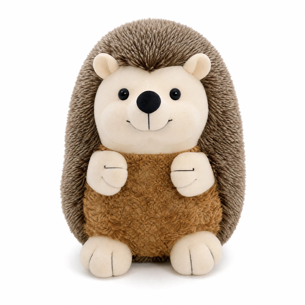 Hedgehog Plush with Fuzzy Spines and Cuddly Belly - Fond blanc