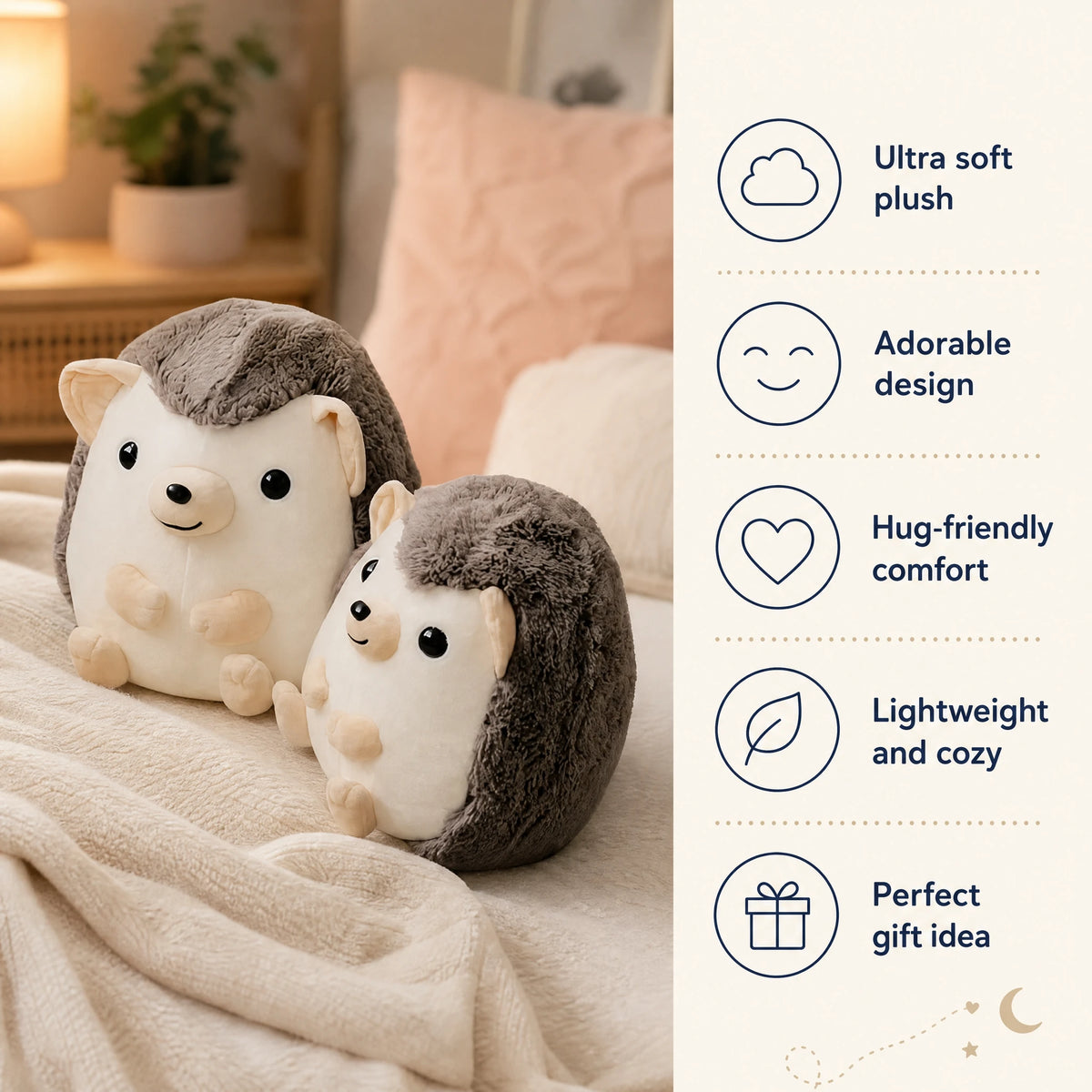 Hedgehog Plush with Soft Textured Spines and Smiling Face - Bénéfices produit