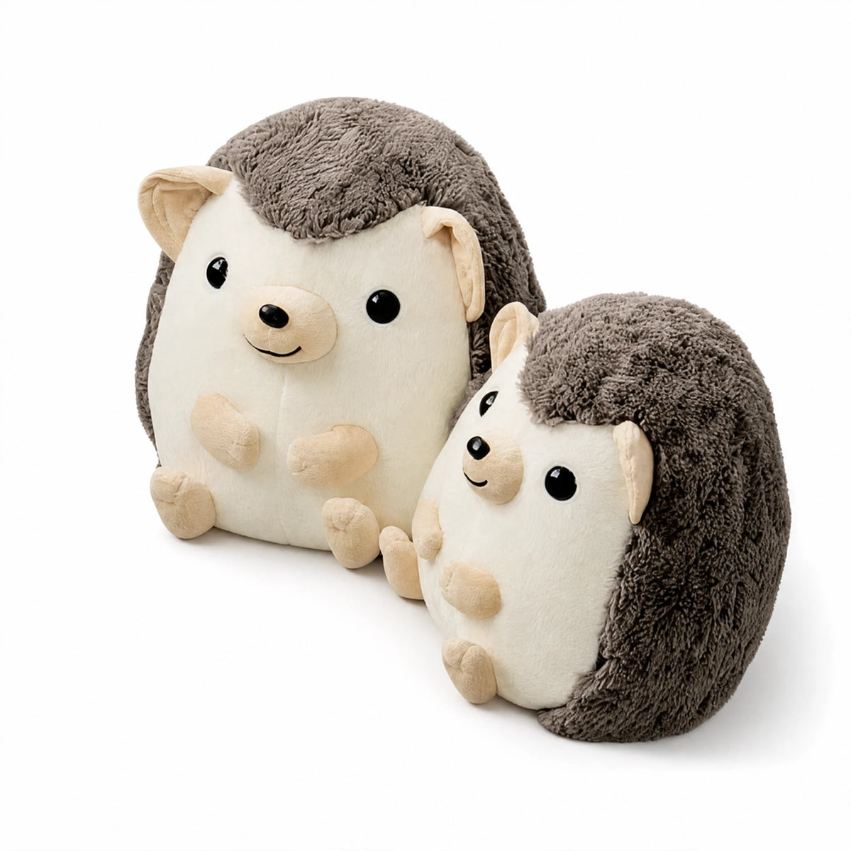 Hedgehog Plush with Soft Textured Spines and Smiling Face - Fond blanc