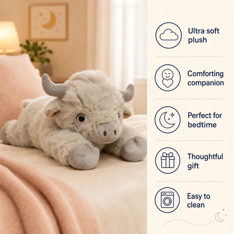 Highland Cow Plush with Fluffy Fur and Soft Body 40cm - Bénéfices produit