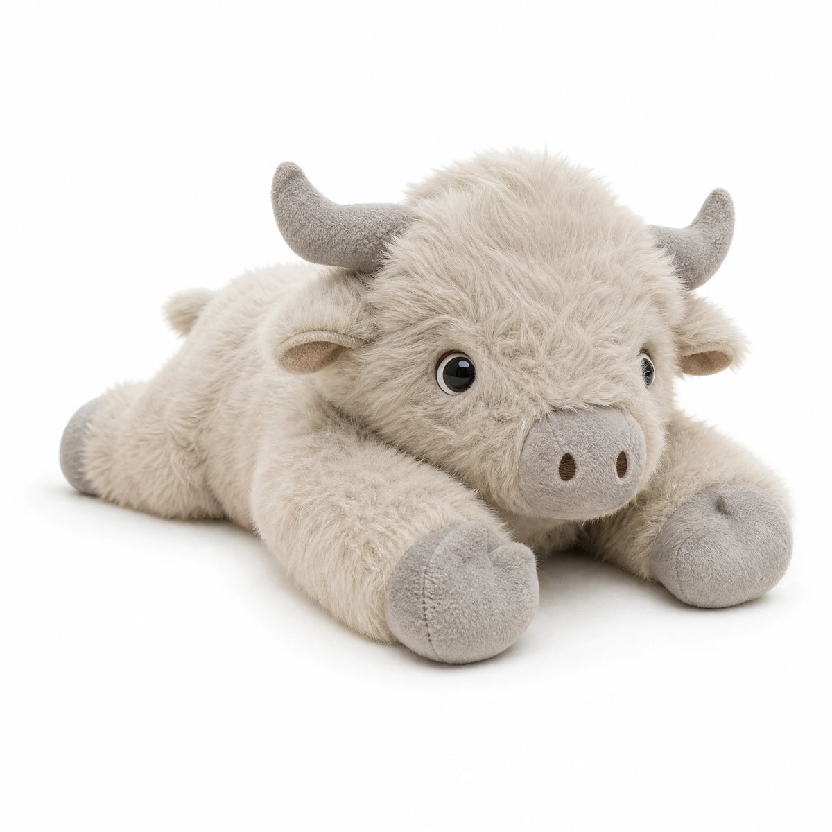 Highland Cow Plush with Fluffy Fur and Soft Body 40cm - Fond blanc