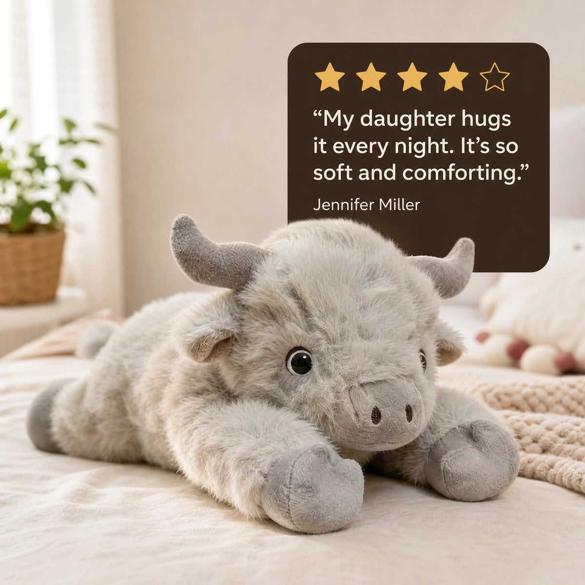 Highland Cow Plush with Fluffy Fur and Soft Body 40cm - Image témoignage