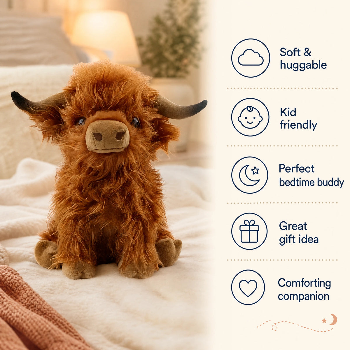 Highland Cow Plush with Long Shaggy Fur - Bénéfices produit