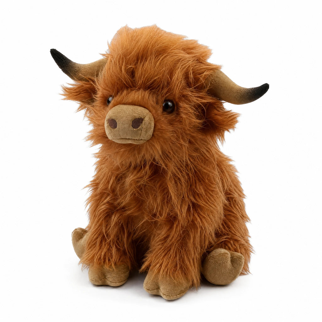 Highland Cow Plush with Long Shaggy Fur - Fond blanc, autre angle