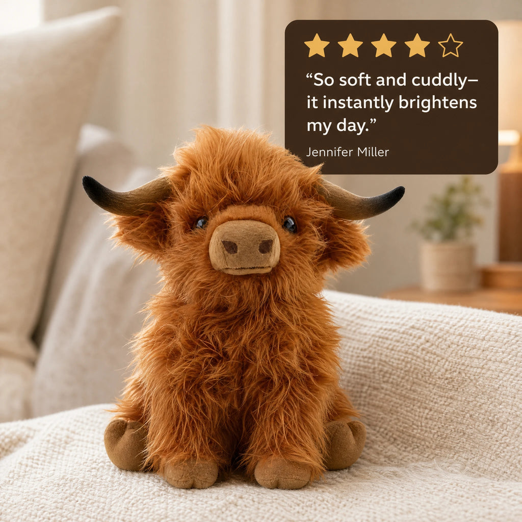 Highland Cow Plush with Long Shaggy Fur - Image témoignage