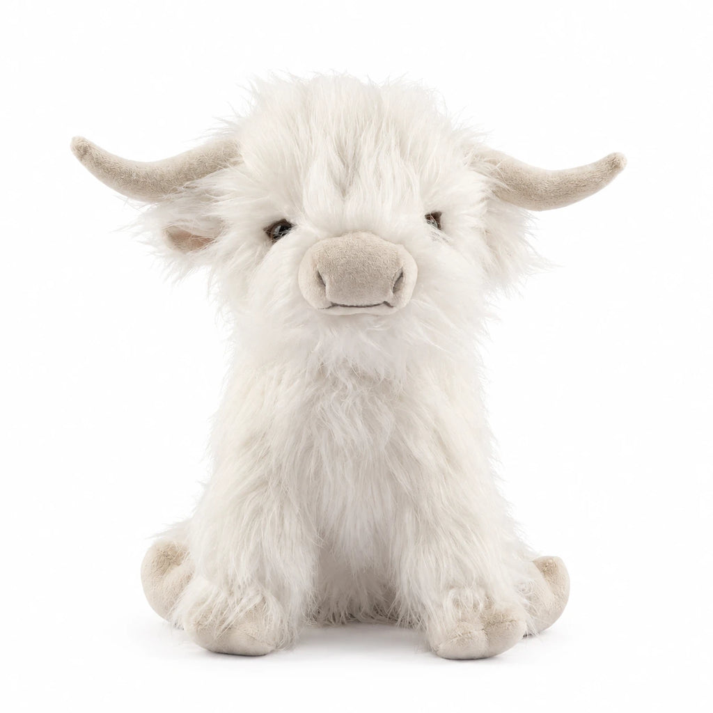 Highland Cow Plush with Long Shaggy Fur - White