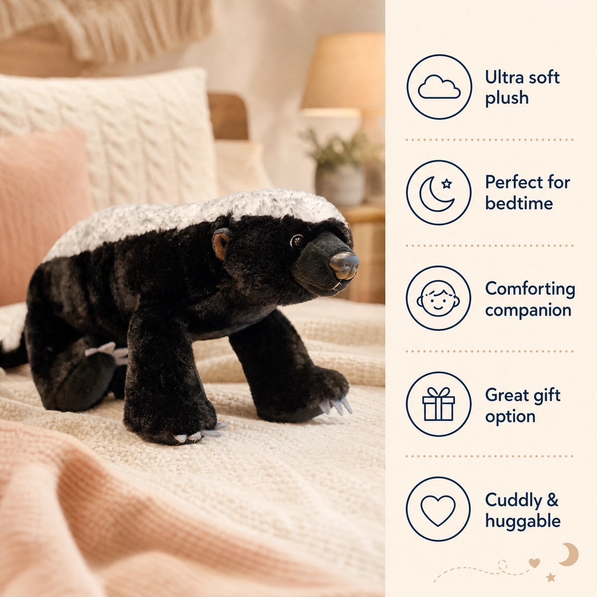 Honey Badger Plush with Realistic Features and Soft Fur - Bénéfices produit