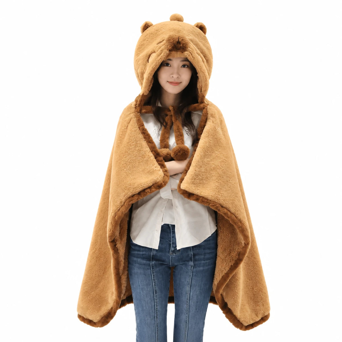 Hooded Blanket Cape with Capybara Design and Plush - 31.5x47in / 80x120cm · 47x63in / 120x160cm