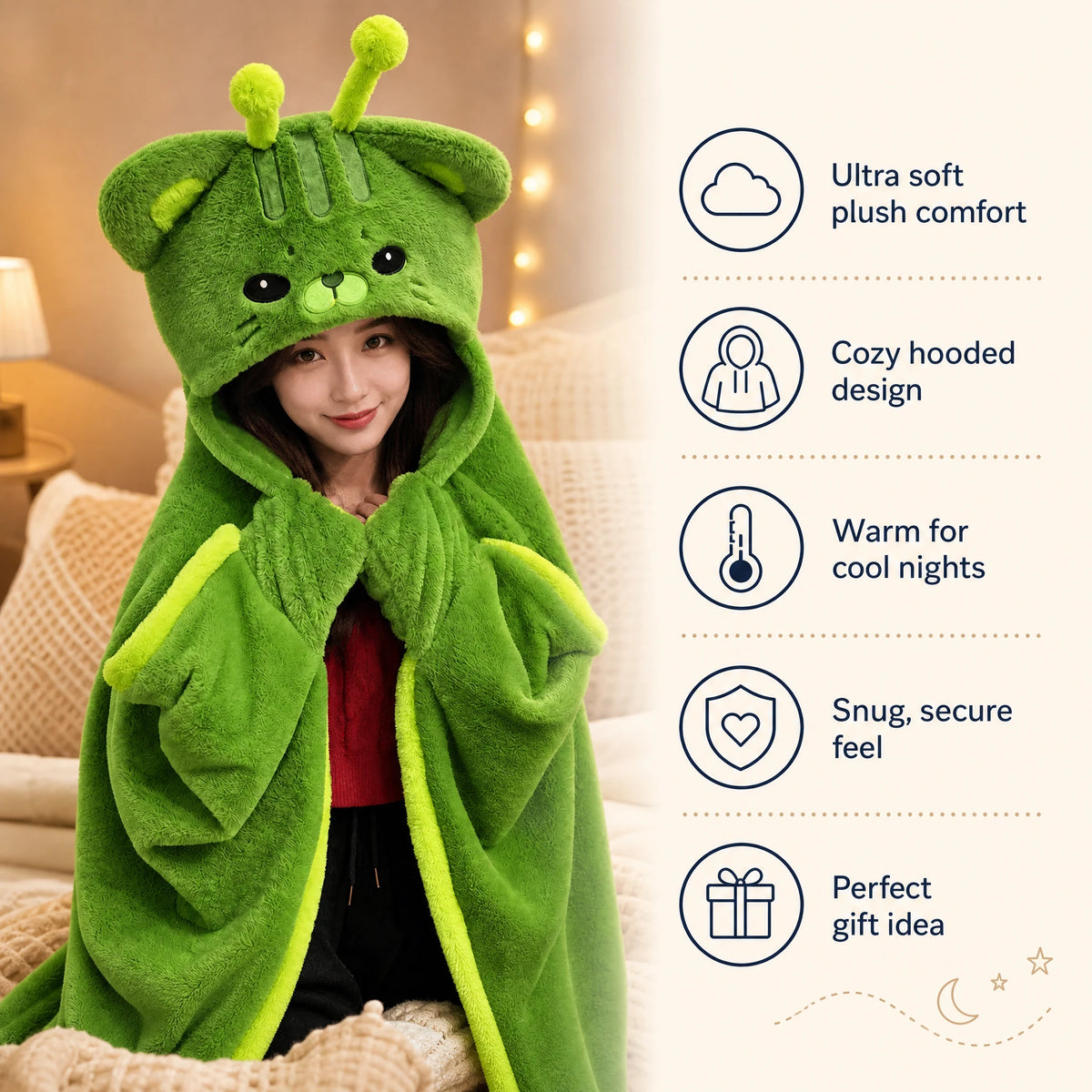 Hooded Blanket Cape with Cat Character Design - Bénéfices produit