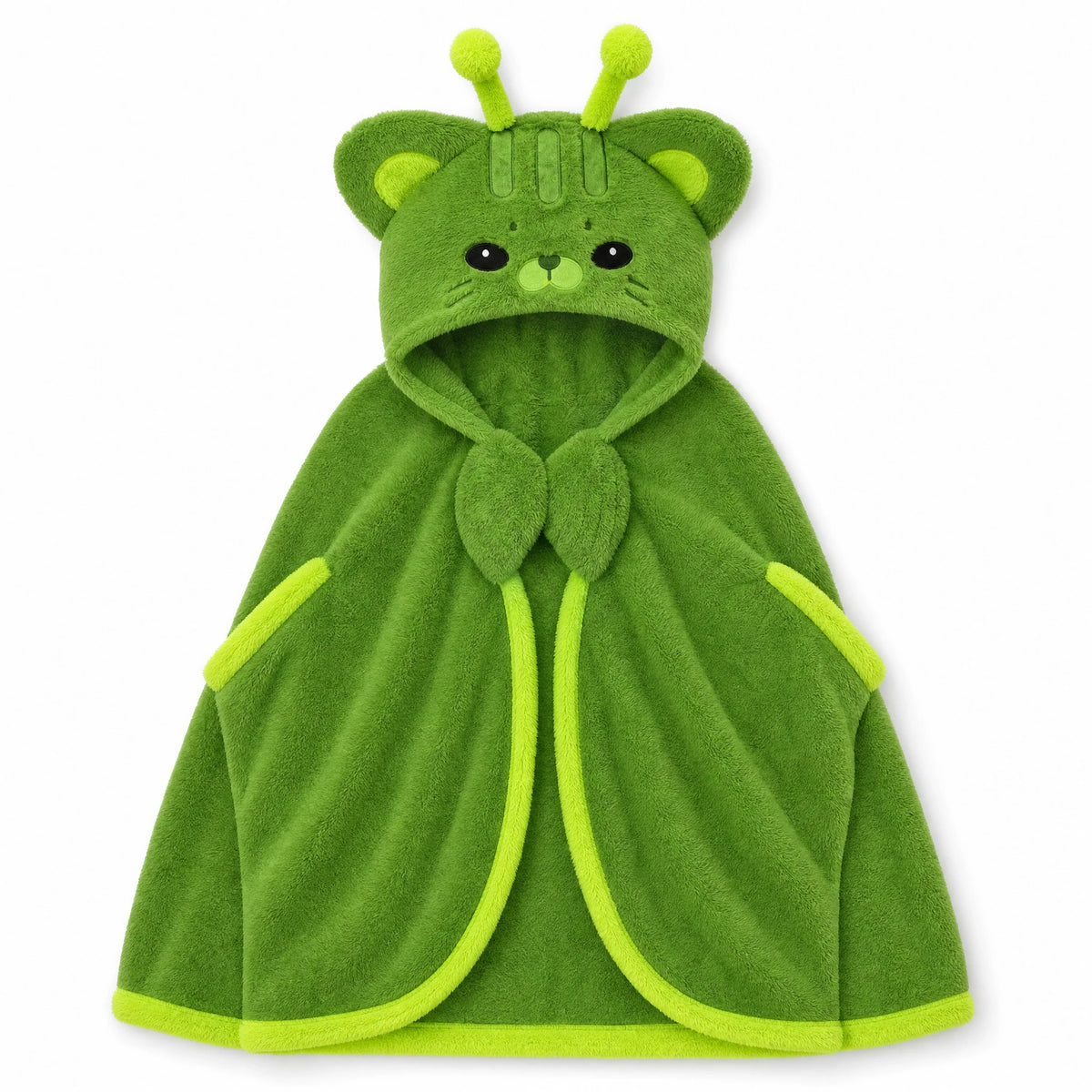 Hooded Blanket Cape with Cat Character Design - Fond blanc