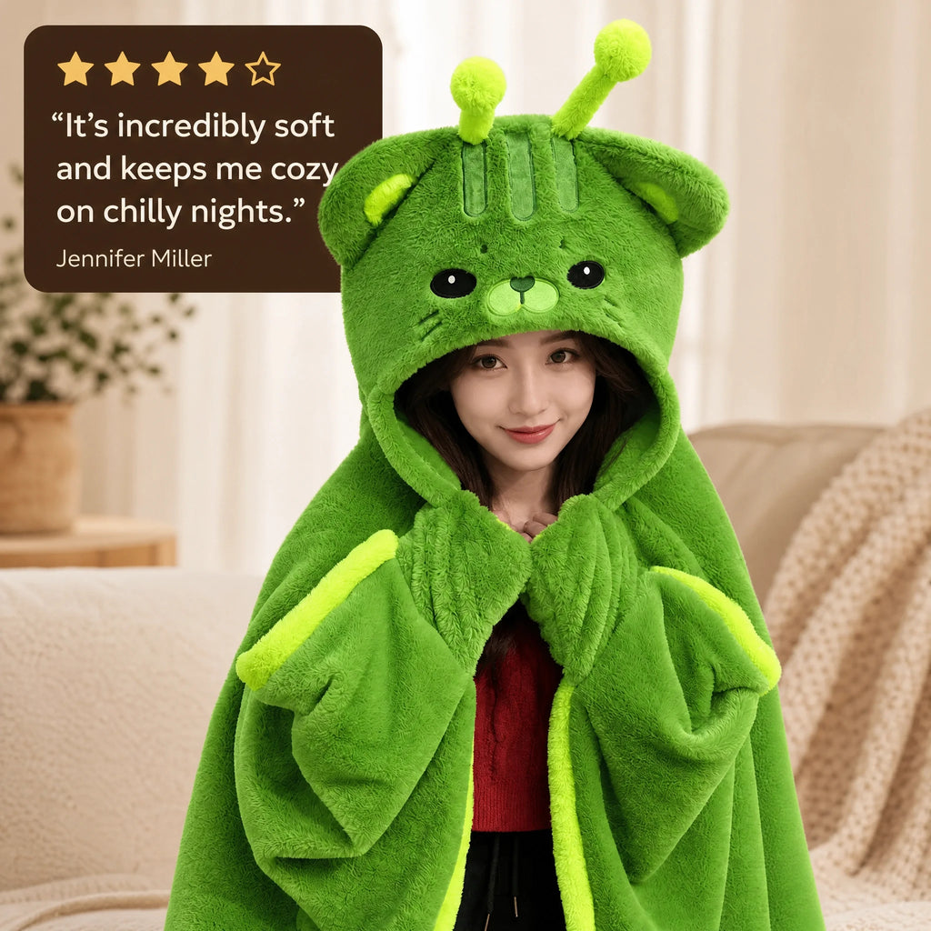 Hooded Blanket Cape with Cat Character Design - Image témoignage