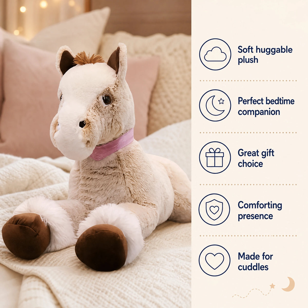 Horse Plush Sitting Beige with Pink Scarf Detail - Bénéfices produit
