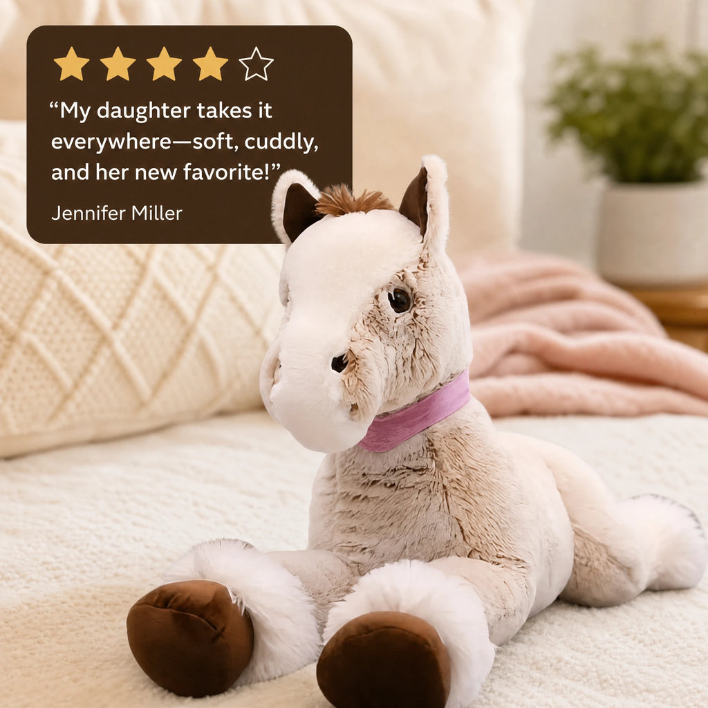 Horse Plush Sitting Beige with Pink Scarf Detail - Image témoignage