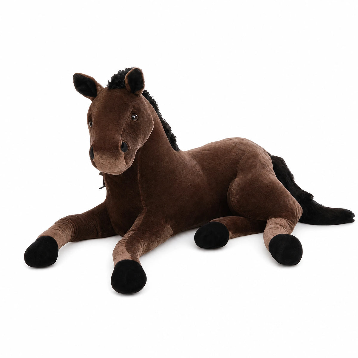 Horse Plush Toy, Lifelike Brown Stallion, Lying Position - Fond blanc