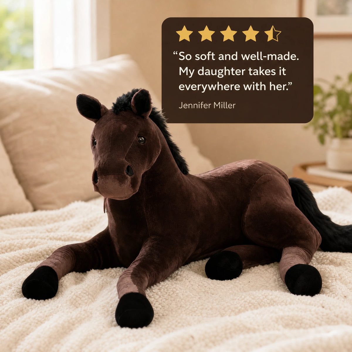 Horse Plush Toy, Lifelike Brown Stallion, Lying Position - Image témoignage