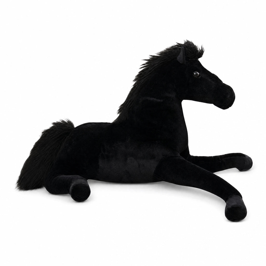 Horse Plush with Black Coat and Flowing Mane - Fond blanc