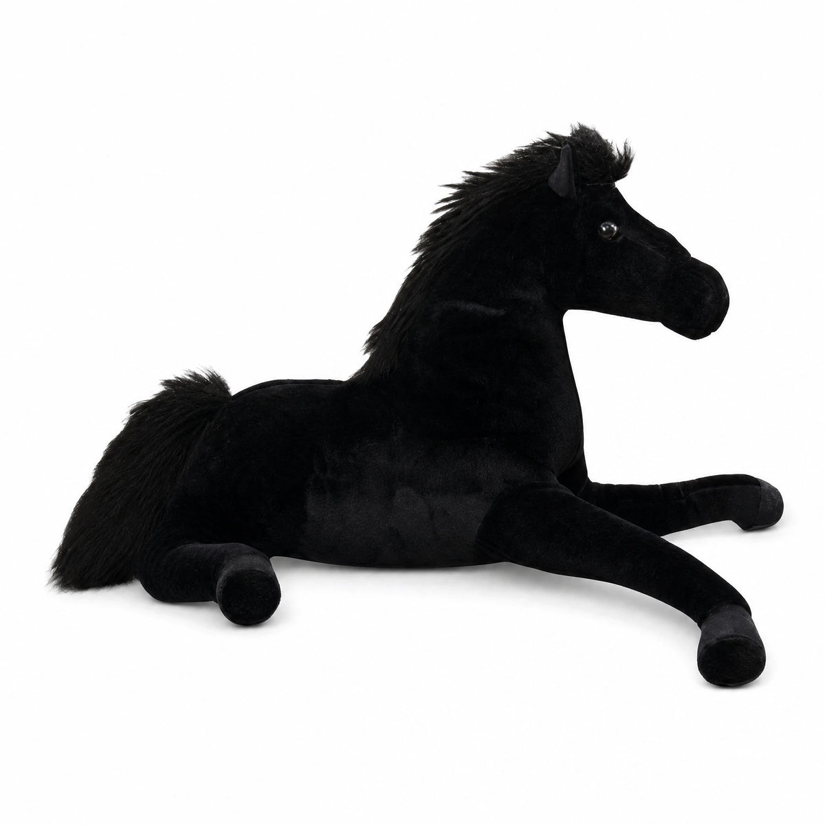 Horse Plush with Black Coat and Flowing Mane - Fond blanc