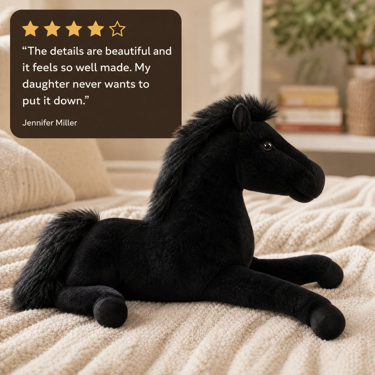 Horse Plush with Black Coat and Flowing Mane - Image témoignage