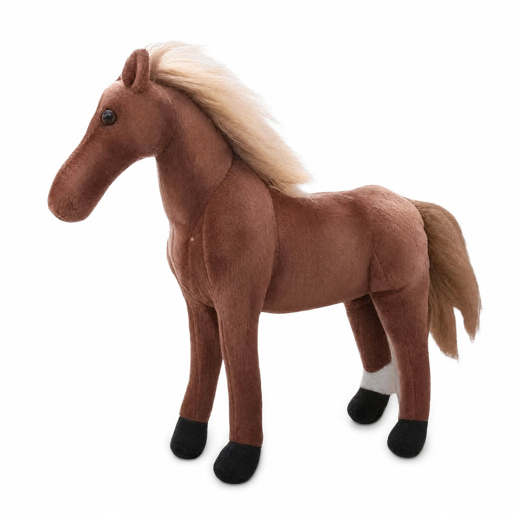 Horse Plush with Flowing Blonde Mane and Brown Coat - Fond blanc
